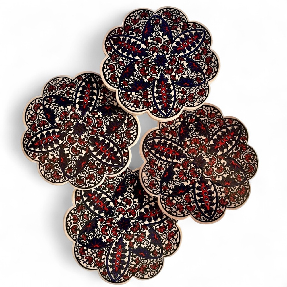 Turkish Ceramic Coasters Trivets Iznik Design Made in Turkey Set of 4